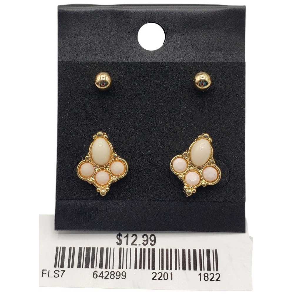 5/10  New 2 pair of gold tone art deco fashion earrings